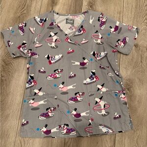 Gray Pattern Scrub Top